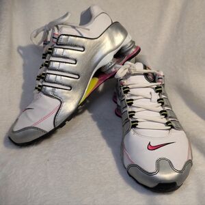 Nike White and Silver Sneakers with Pink Accents